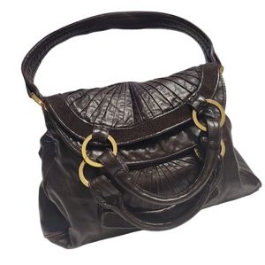Michelle Vale Brown Leather Handbag Stingray Skin Details Versatile Shoulder Bag